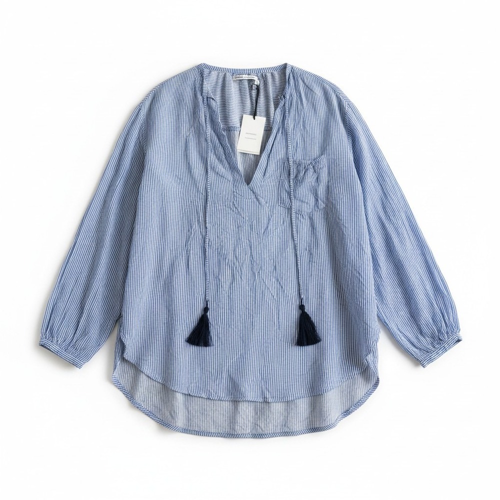 NWT Faithfull The Brand Blue White Striped Tassel Tunic Top The Beach Edit M